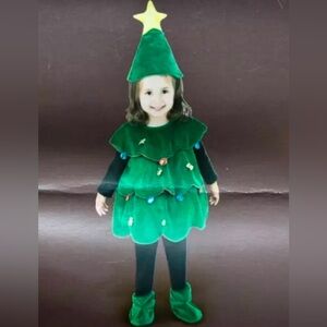 TRIM A HOME  Green Christmas Tree Dress , Hat & Shoes Set Size 2T-4T